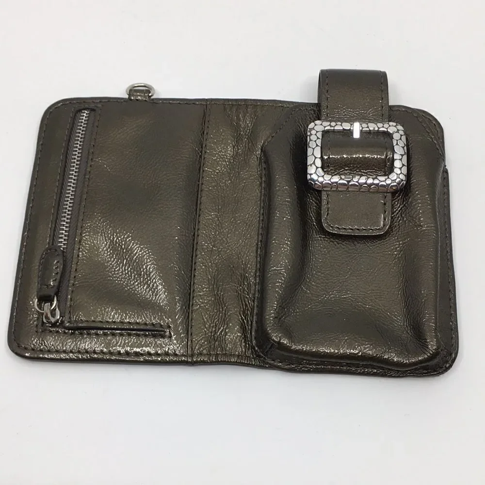 Brighton Metallic Olive Green Patent Leather Phone Wallet Card Case